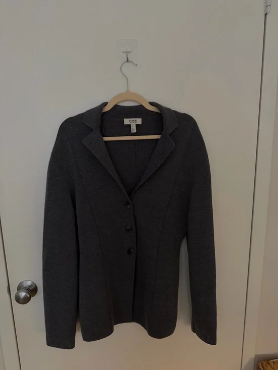 COS Gray Button Front Long Sleeve Top - Picture 2 of 4